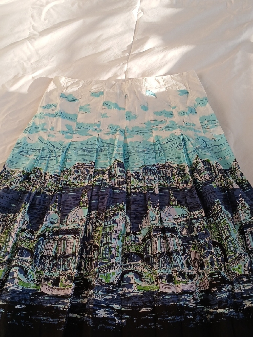 Talbots Pleated Maxi Skirt in White, Turquoise, Navy